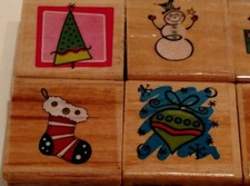  set of 8 CHRISTMAS HOLIDAY Wood Mounted RUBBER STAMPS City of Industry, CA NEW