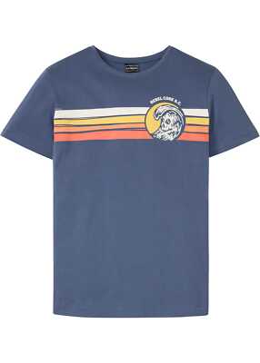  Neu T-Shirt Gr. 48/50 (M) Indigo Bedruckt Herren Kurzarmshirt Oberteil