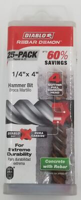 Diablo DMAPL4060-P25 SDS-Plus 4-Cutter Carbide Hammer Bits, 1/4''x2''x4'', 25-Pack