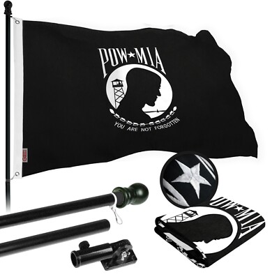 NEW G128 POW Flag & Flagpole, 5FT Black Pole and 2.5x4FT SPUN Flag