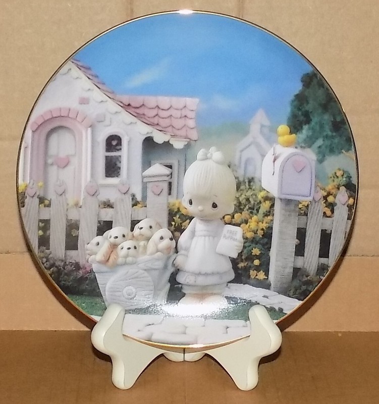 Precious Moments Plate: Girl With Puppies "God Loveth A Cheerful Giver"