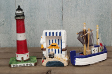 3-tlg. maritimes Deko-Set Leuchtturm Hörnum Sylt - Strandkorb - kl. Fischkutter