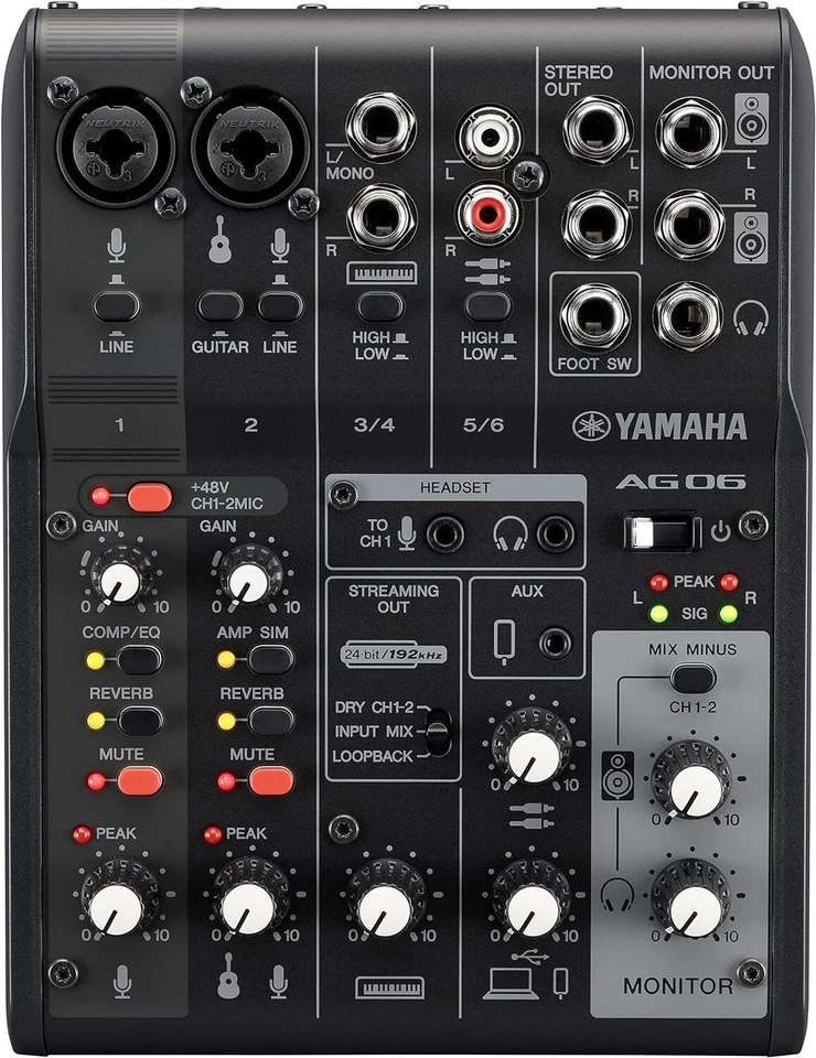 YAMAHA AG06 AG06MK2 B Black 6ch Live Streaming Mixer USB Audio Interface NEW BOX - Image 2 of 4