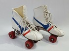 Fireball Roller Derby Skates 1970s Vintage White Blue Red Striped Womens size 4