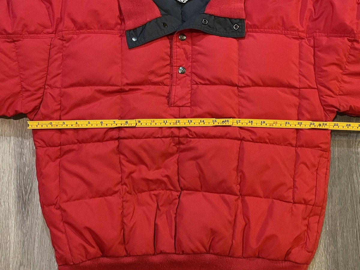 Vintage 80s Eddie Bauer Red Goose Down 1/4 Snap Pullover Jacket