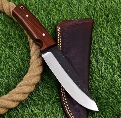 9” Handmade High Carbon Steel Hunting Skinning Knife Fixed Blade Wood Handle