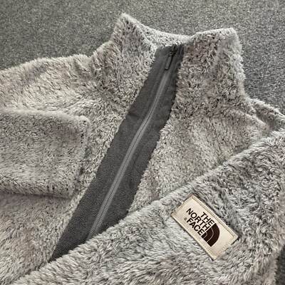 The North Face Faux Fur Jacket Womens X-Small Gray Full Zip Teddy Plush Fleece