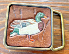 Duck Mallard Belt Buckle BTS Solid Brass Leather USA Made 1978 Vintage