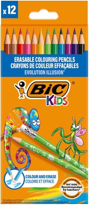 BIC Kids Evolution Illusion Erasable Colored Pencils, Pack of 12 12 count (Pack 