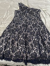 Eliza J off 1 shoulder Flared Lace Dress Size 16 Navy and Black lace lined NWT