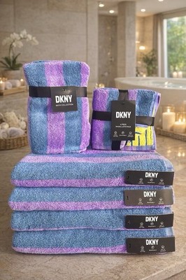 10 PC DKNY Towels (4) & Hand Towels  (2) & Washcloths (4) Towel Set REVERSIBLE