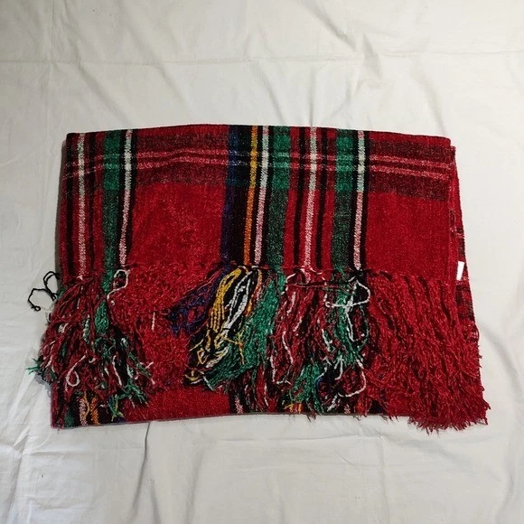 Pier 1 进口红色格子格子格子雪尼尔扔毯 50x70 圣诞假期 — 第 2/4 张图片