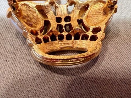 Vtg Signed Trifari Royal Crown Alfred Philippe Brooch Pin Rhinestone Red Blue - Picture 6 of 8