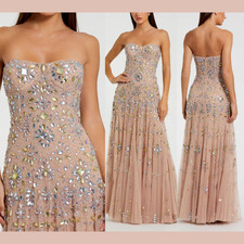 NWT MAC DUGGAL [ 2 ] 10100 Strapless Sweetheart Embellished Net Gown Nude S2009