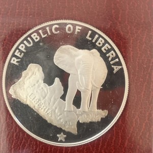 1976 SILVER $5 Five Dollars of Liberia Gem Proof  ELEPHANT .90% silver.