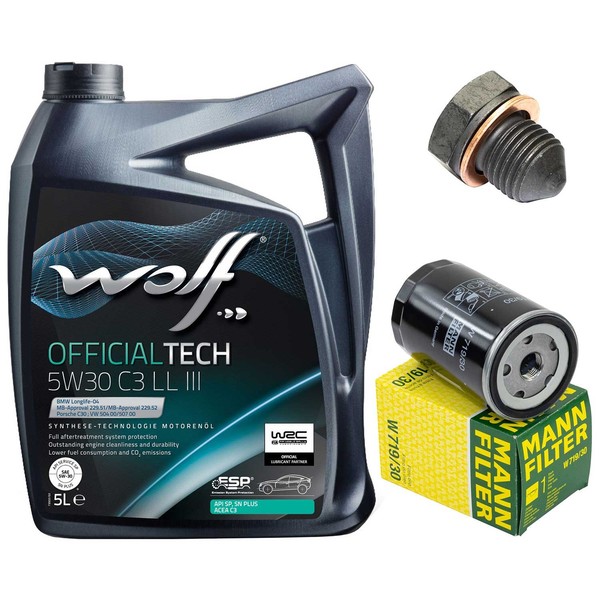 MotoröL Filter Set Wolf oil 5W30 5 Liter + Schraube FüR Audi A6 VW Transporter-image