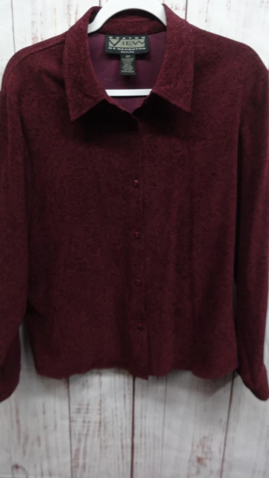 NORTON MCNAUGTON VIEW 女式勃艮第葡萄酒绒面革衬衫小号 16P 码 — 第 4/4 张图片