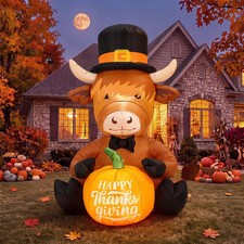 5Ft Fall Inflatable Highland Cow with LED Light Outdoor Yard Decor