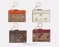 NWT Coach Mini Skinny Id Case In Signature Canvas With Cherry/orange Print
