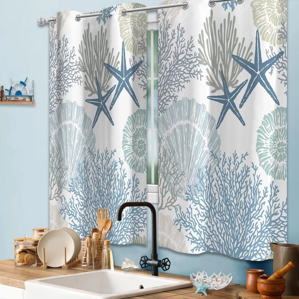 Tritard Coastal Cocina Ventana Cortinas Ojal 26W x 36L (Pack de 2), Estilo1  Foto 3 de 4