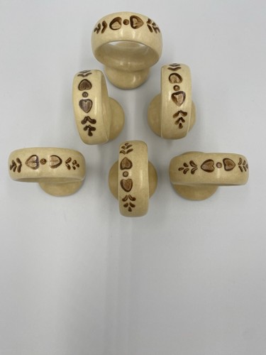 Pfaltzgraff Ceramic Napkin Rings Beige Brown Heart Pattern Set of 6 Hand Painted - Picture 3 of 6