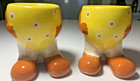 Cutest Egg Cups Ever, Chunky ceramic with feet - Yellow / Orange, 8cm tall each