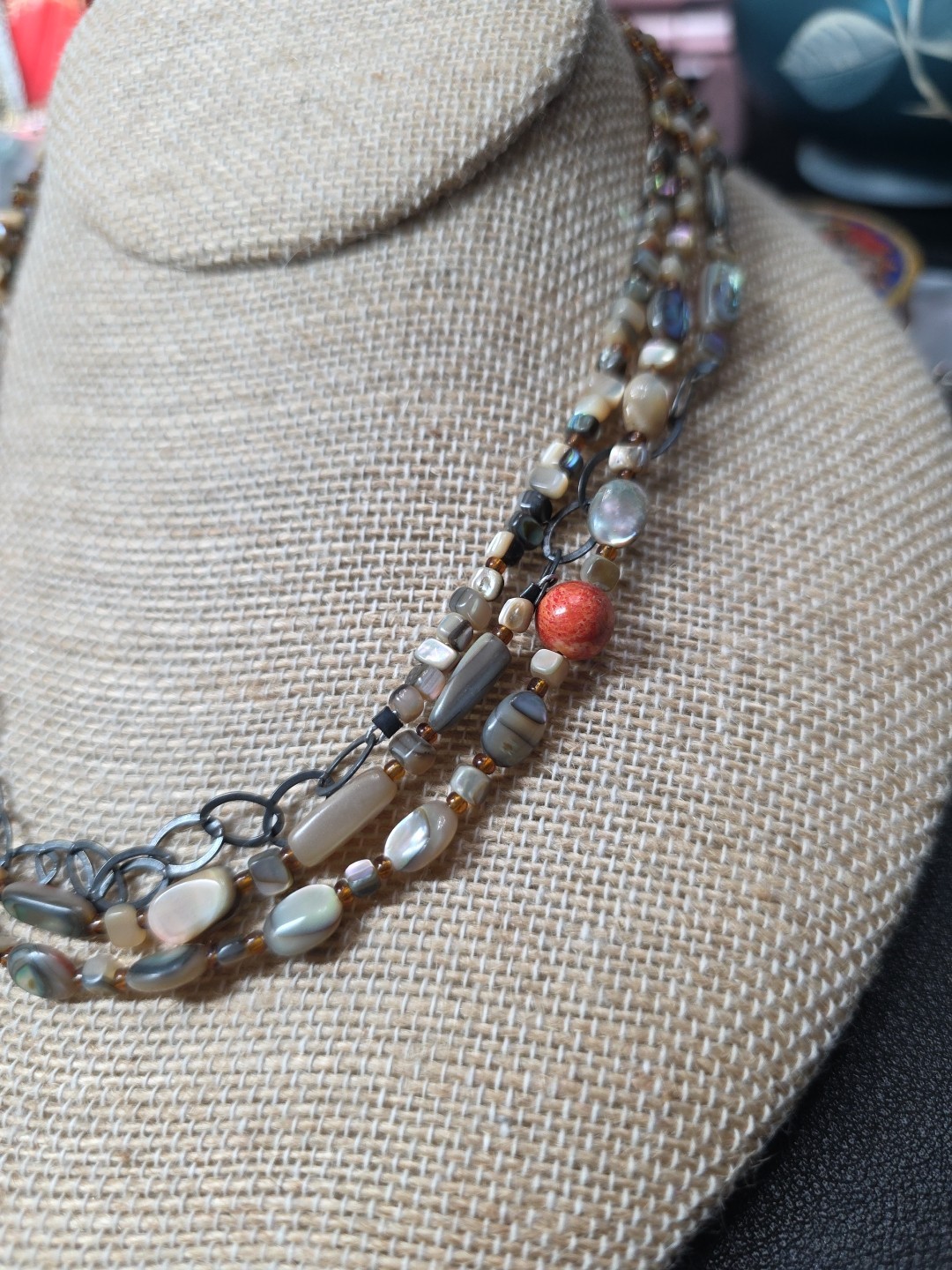 SILPADA Sterling Silver Sponge Coral & Shell 3 Strand Necklace Fiesta Fun