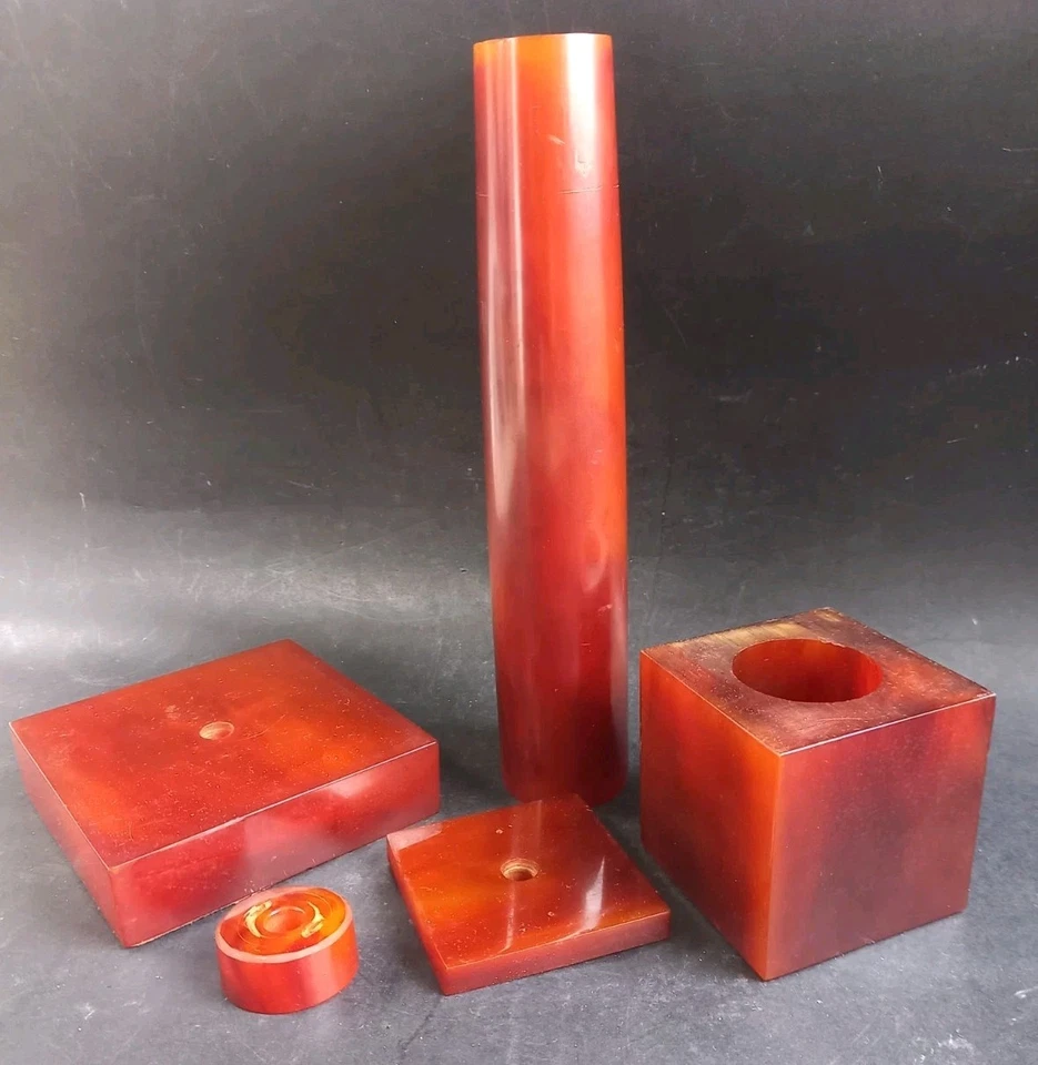 Old Art Déco Large Bakelite Orange Marbled Catalin Rod And Cube Komboloi 1509g  - Photo 2/4