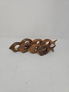 Vintage Carved Wooden Fish Napkin Rings Set of 7, Philippines