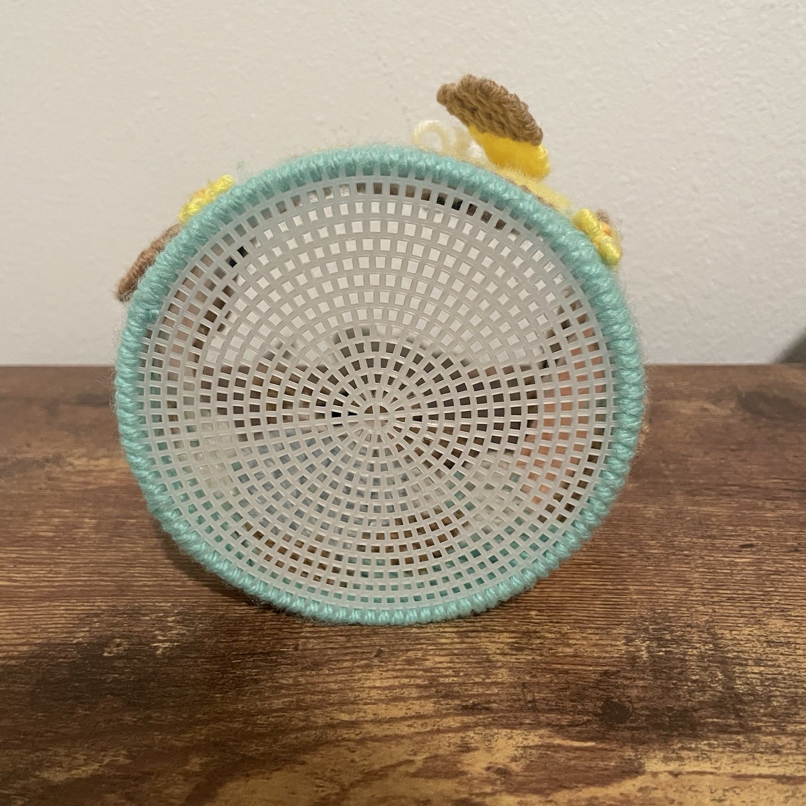 VTG Set Of Plastic Canvas Knitted Handmade Boxes & Covers Bear + Ducklings