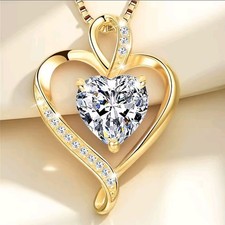 Gold & Diamond Heart pendant Necklace - Birthday Love Jewellery Gift for Women