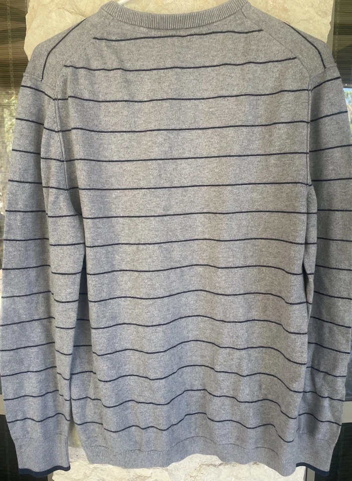 Esprit Pullover Sweatshirt Sweater Men’s Large Gray Blue Stripe Cotton Cashmere - Image 2 of 4