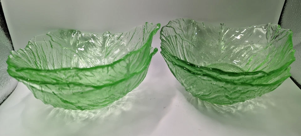 Set of 4 Vintage Viking Dalzell Green Glass Cabbage Leaf Salad Bowls EUC - Image 4 of 4