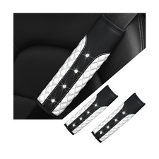 BELOMI 2PCS Bling Car Seat Belt Covers, Leather Vehicle Shoulder Pad White