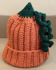 Handmade Crochet Kid 5T Pumpkin Beanie Hat Fall Autumn Halloween Child