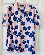 Goodfellow  Co. Men's Pink with Flowers Short Sleeve Polo Shirt  Size Large