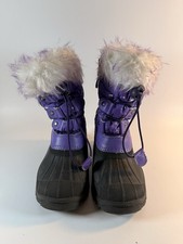 Girls Purple Snow Boots Faux Fur Winter Boots Size 11 Kids Waterproof