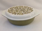 Vintage Pyrex Glass #045 Green Olives Oval Casserole Dish 2 1/2 Quart With Lid