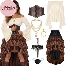 Pirate Costume Women Outfits Renaissance Corset Steampunk Skirt Top Pirate Acces
