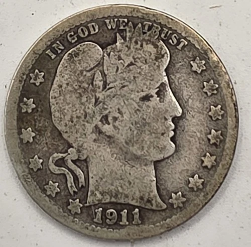 《Silver》1911-D USA BARBER QUARTER -- .1808 OZ of SILVER!!!