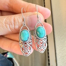 925 Sterling Silver Earrings 10x6mm Natural Blue Turquoise Gemstone Jewelry Cute