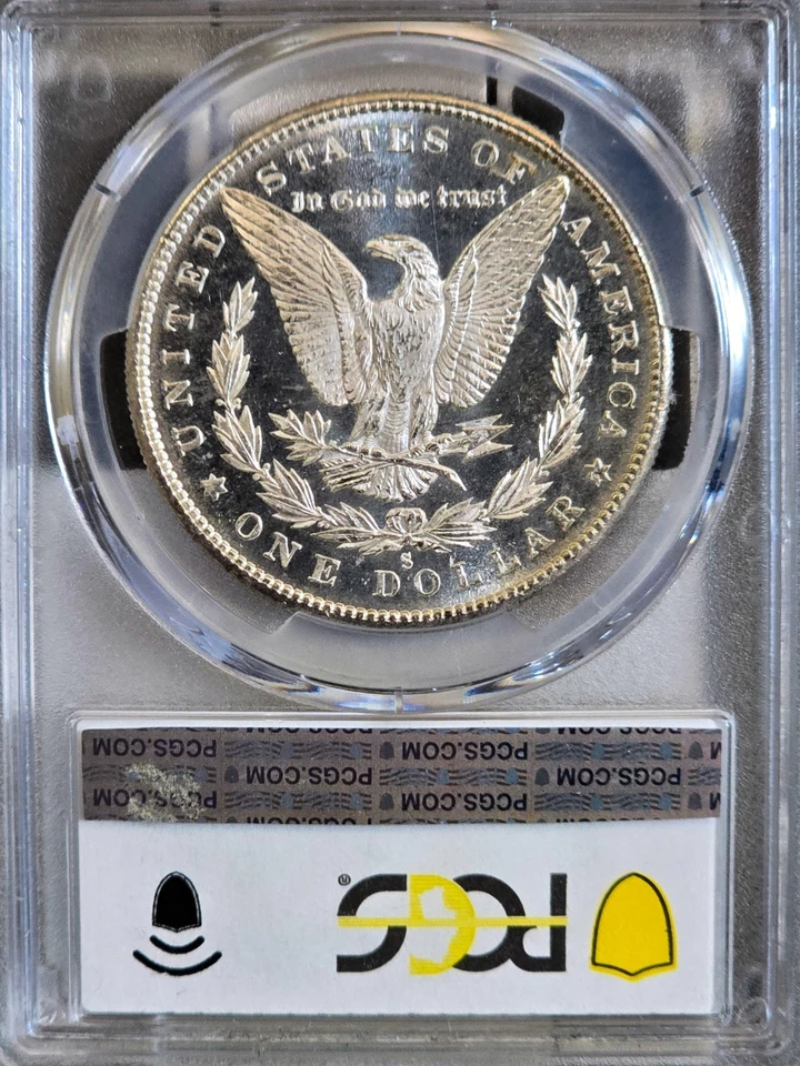 1880-S Morgan Silver Dollar PCGS MS63PL Rainbow Textile Toned Coin Proof Like BU - Image 3 of 4