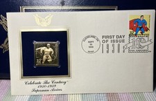 1998 Superman Arrives - first day of issue Gold Replica Stamp 22kt gold plated