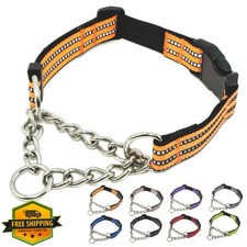 Martingale Dog Collar Orange XL Reflective Nylon Chain Quick Buckle