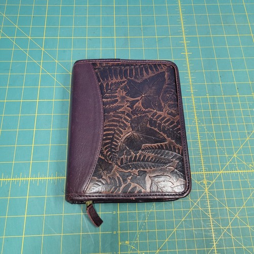 Franklin Quest Napa Leather Zip Planner Leaf Pattern made in USA