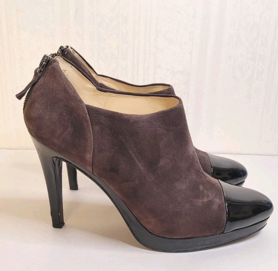 Nine West Brown Suede Heels Size 9 Patent Cap Toe I Holiday Party Classic NWissa - Image 4 of 4