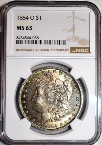 NGC MS-63 1884-O Morgan Silver Dollar, Beautiful, Iridescent Toner.