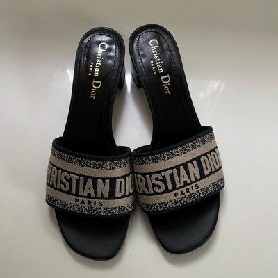 Authentic Christian Dior Women's Black Logo Slide Heel Shoes Size