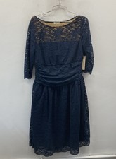 Kiyonna Women's Navy Blue Lace Cocktail Dress 3/4 Sleeve Fit Flare Sz 1X NWT