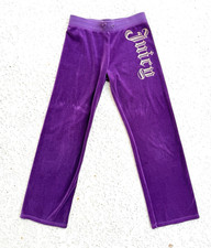 Girls Juicy Couture Pants Size 14 Y2k Purple Gold Sweatpants Track Vtg Velour